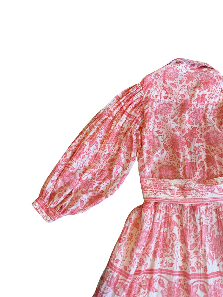 Bell By Alicia Bell Pink Floral Block Print Maxi Shirtdress Luxury Medium Womens — image 8 of 8